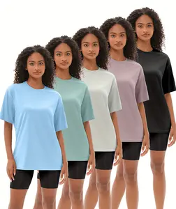 Cymebosilux Maternity 5-Pack Oversized Crew Neck T-Shirts for Women - Short Sleeve, Plus Size, Baggy, Dry Fit, Polyester Athletic Gym Tops