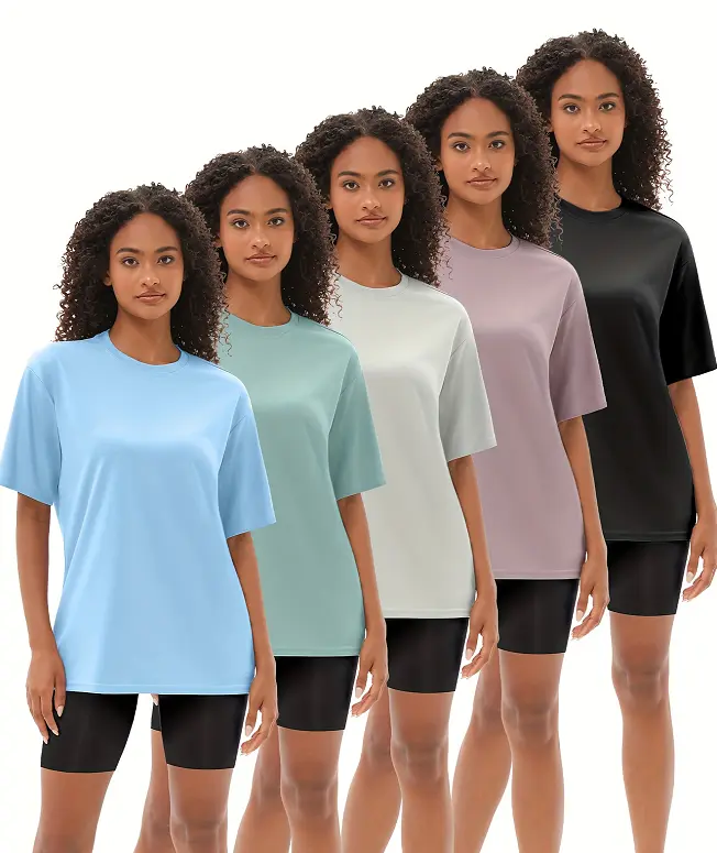 Cymebosilux Women's Maternity Apparel 5-Pack Oversized Crew Neck Short Sleeve T-Shirts - Baggy Tunic Cut, Plus Size, Dri-Fit Mesh Polyester Athletic Gym & Casual Tops, Moisture Wicking, Tennis, Short Sleeve Tops, Baggy Look