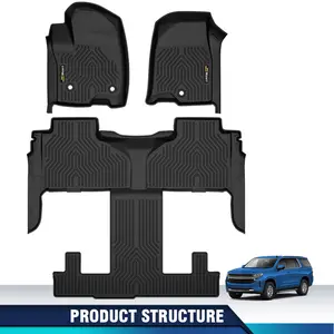 CROSSDESIGN All Weather TPE Floor Mats Waterproof Liners Protectors Fit For 2021-2023 Chevrolet Tahoe/GMC Yukon w/ 2nd Row Bucket Seats