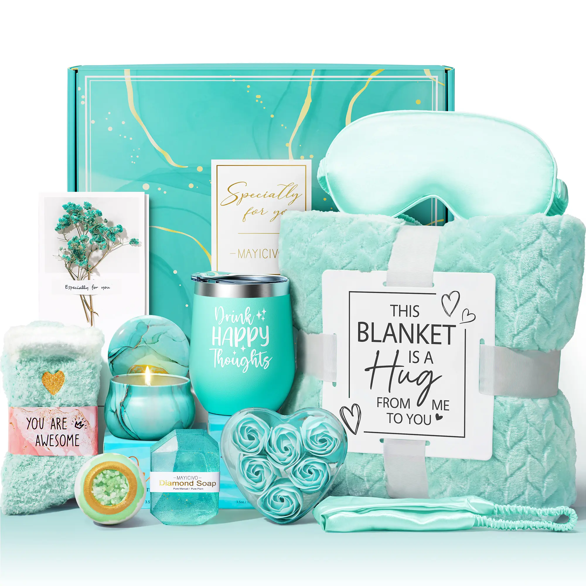 Mayicivo 11 Pcs Luxury Selfcare Gift Set for Women - Body Care Spa Kit with Flannel Blanket, 18/8 Stainless Steel Tumbler, Bath Bomb Bubbles - Ideal for Relaxation, Nurse Gifting (Birthday, Mothers Day)