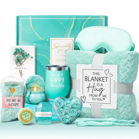 Mayicivo 11 Pcs Luxury Selfcare Gift Set for Women - Body Care Spa Kit with Flannel Blanket, 18/8 Stainless Steel Tumbler, Bath Bomb Bubbles - Ideal for Relaxation, Nurse Gifting (Birthday, Mothers Day)