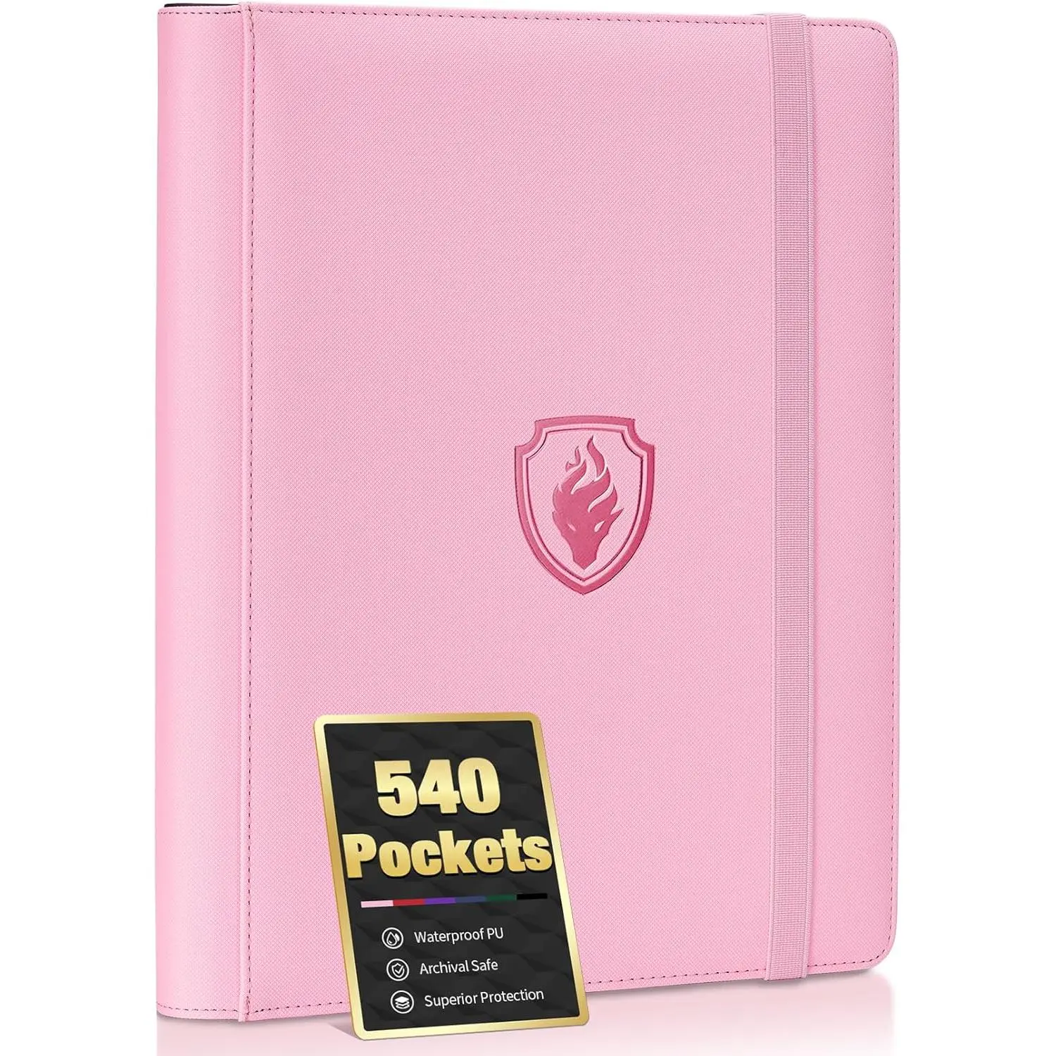 Premium 9 Pocket Card Binder for 540 Cards, PU Cover Trading Card Binder, Sturdy Card Collection Album, Sleek Card Holder Folders for Game Cards & Sports Cards, Pink