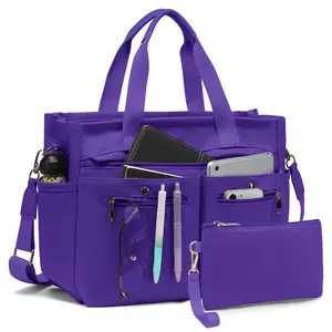 2pcs/set Large Canvas Tote Bag for Women, Laptop Work Bags Crossbody Shoulder Hobo Messenger Handbag Purse Travel Gym Totes