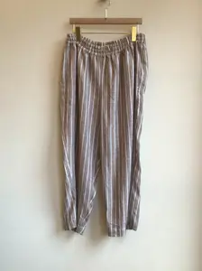 Brown Pinstripe Linen Cropped Joggers