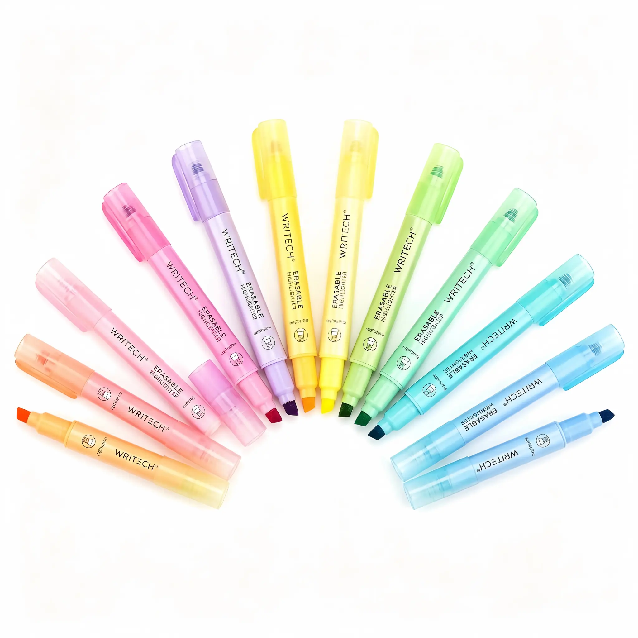 12 Pack Macaron Pastel Erasable Highlighter Markers, Dual Tip Residue-Free Wipe-Off Highlighters, Non-Bleed Mild Color Erasable Highlighter Set for Student Textbook Note Taking Journal School Office Stationery Fluorescent