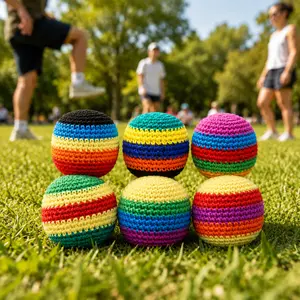 Footbag Set 3 Pack, Handmade Crochet Hacky Sack Balls, Soft Kick Sack Juggling Balls for Outdoor Play, Party Games & Coordination Training