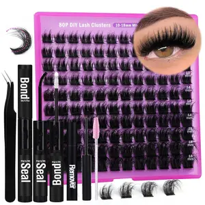 80D False Eyelashes with Bond and Seal & Lash Remover & Brush & Tweezers, 1 Set Natural Look Eyelash Extensions, Self Grafting Eyelash Clusters, Makeup, DIY Eyelashes Kit, Volumized False Eyelashes
