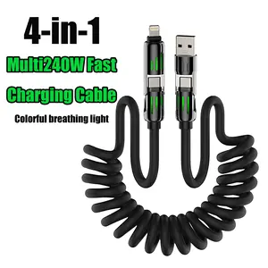 Universal 4-in-1 Charging Cable USB A to Type-C, Lightning, and Micro USB Connectors, Works with iPhone 15/16, iPad, Samsung, and More for Daily Use at Home, Office, or Travel