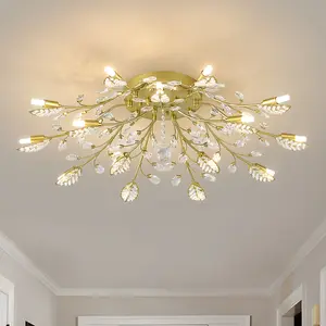 15-Light Crystal Farmhouse Modern Gold Chandelier Light Fixture, Adjustable Hanging Ceiling Light for Dining Room Kitchen