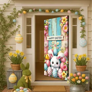 Easter Door Decoration Set, Simple Installation Easter Banner & Happy Easter Sign, Home Indoor Outdoor Party Decor, 82.7x35.4 Inches