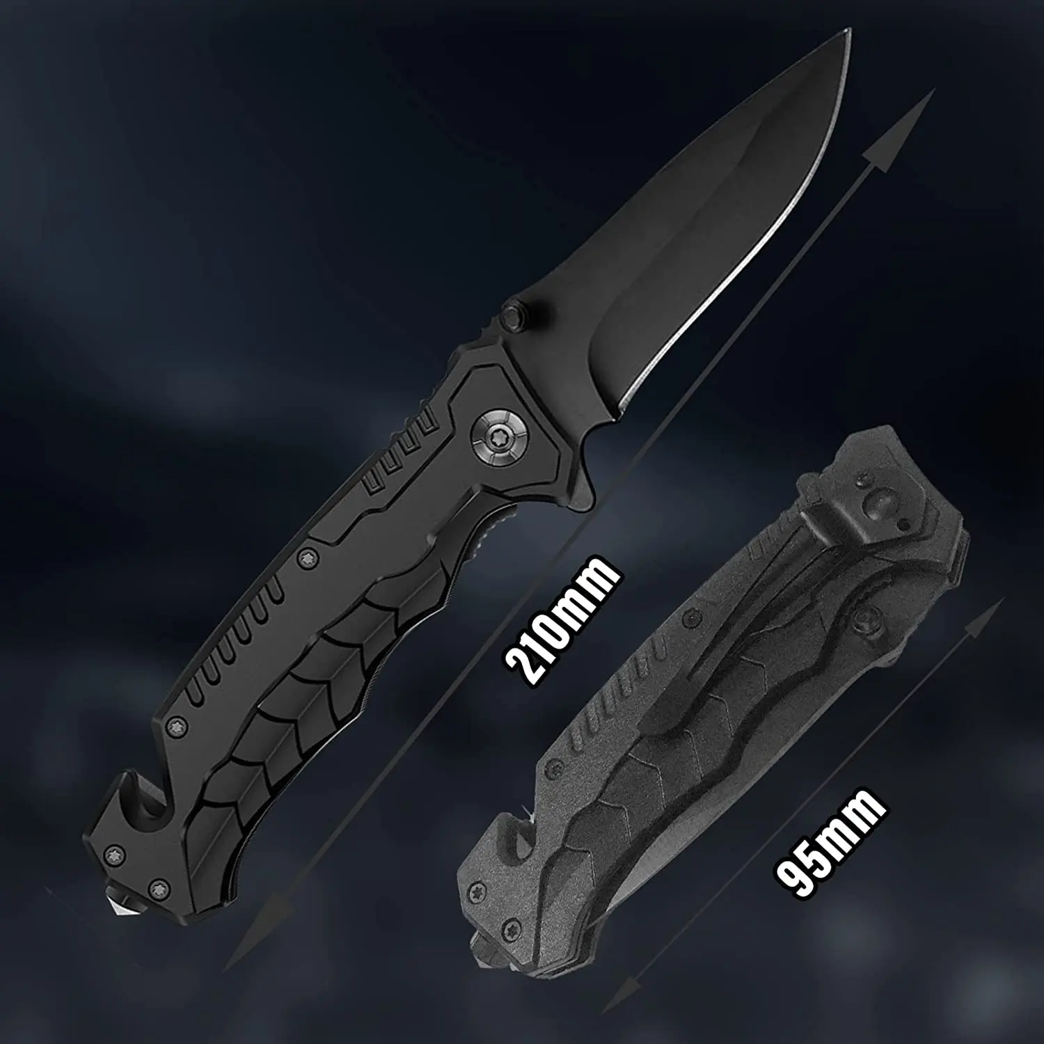 Tactical Folding Pocket Knife with Glass Breaker & Seatbelt Cutter, 3Cr13MoV Stainless Steel Black Blade, EDC Rescue Knife with Liner Lock & Pocket Clip, Multi-Tool Survival Gear for Emergency, Camping & Outdoor Adventures