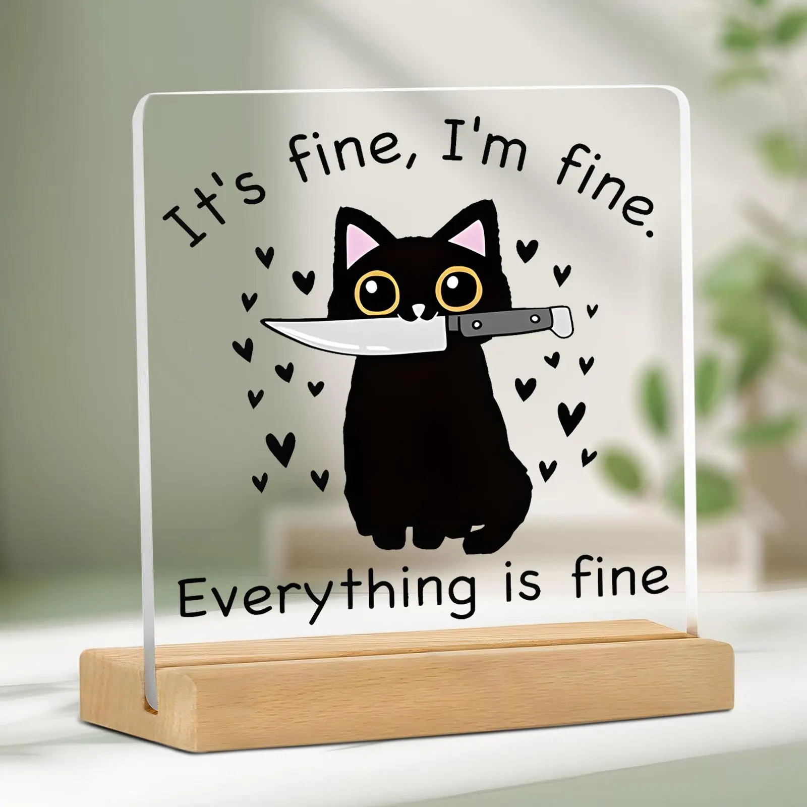 Cat with Knife Acrylic Desktop Decor, Novelty Desk Decor, Fun Office Desk Accessory Gift, Humorous Trash Can Design for Colleagues and Employees