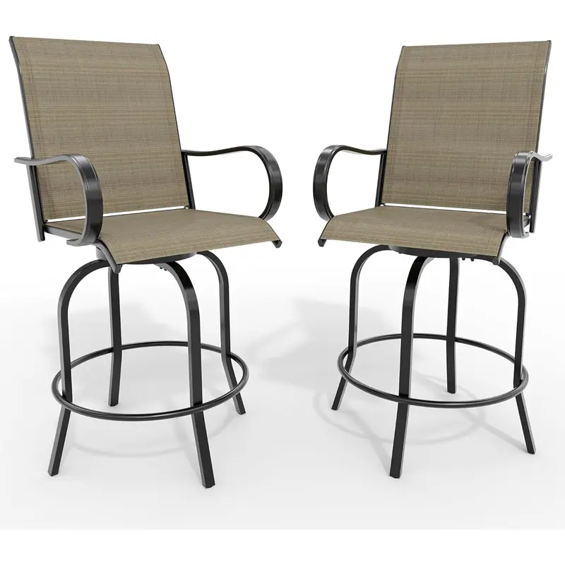 Outdoor Swivel Bar Stools Set of 2, Bar Height Patio Chairs with High Back & Armrest, All-Weather Textilene Fabric 360° Swivel Tall Barstools for Patio, Deck, Backyard