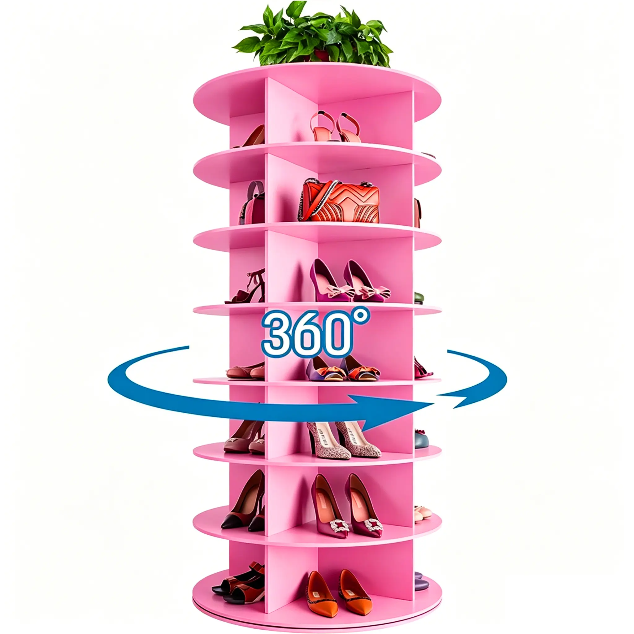 7-Tier Rotating Shoe Rack, 360° Spinning Shoe Storage Carousel – Revolving Lazy Susan Round Shelf for Closet Organization, Vertical Handbag & Shoe Display