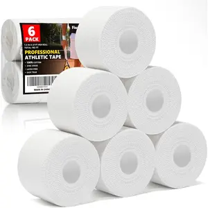 Professional 6 Pack White Athletic Sports Tape - 1.5 Inch * 27 Feet Per Roll |   Total 162 Feet, Very Strong Easy Tear No Sticky Residue Wrist Ankle Tape for Football Climbing Soccer Gymnastics Injuries