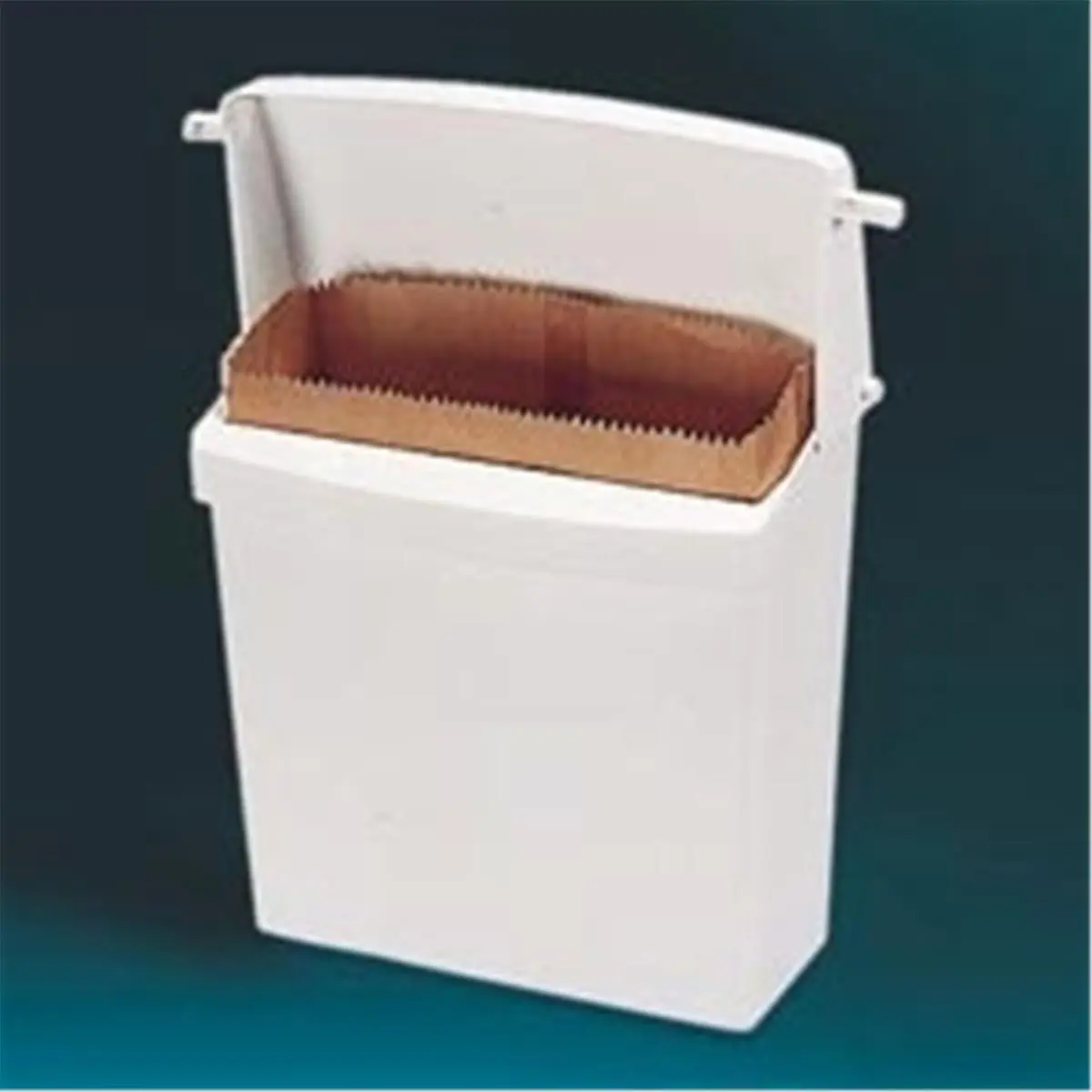 Wall-Mounted Compact Plastic 212 MAIN Sanitary Napkin Receptacle - Rubbermaid RCP 6140 WHI, Tight-Fitting Lid, Odor-Proof, Removable, Easy Accessibility, 12-1/2 w x 5-1/4 d x 10-3/4 h, Includes Liners & 5 Disposal Bags