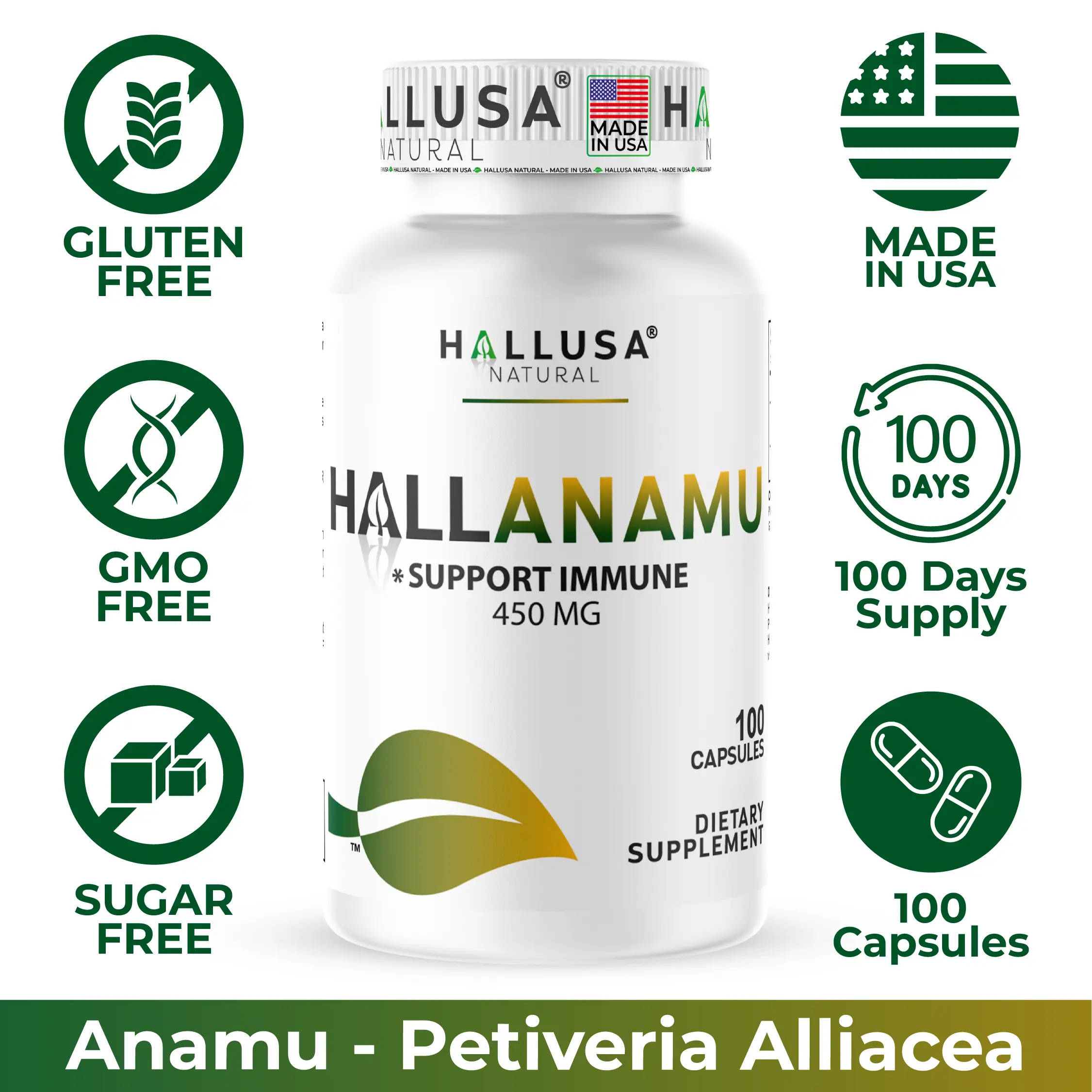 Anamu 450 mg - Dietary Supplement for 100 Capsules - HALLUSA NATURAL