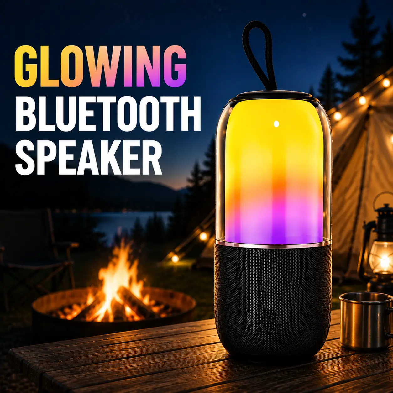 Glowing Bluetooth Wireless Speaker - Black, OD90*189.5mm, 2400mAh, Ideal for Outdoor Use, Compatible with iOS/Android, Compact Audio Bookshelf Speaker