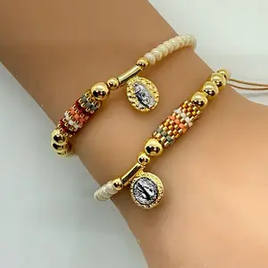 14k Gold Plated Guadalupe & San Benedict Miyuki, Pearls Bracelet