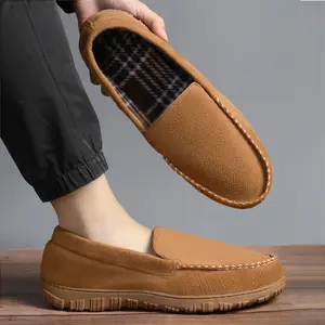 Men's Slip-On Moccasin Slippers Memory Foam Cushioned Soft Fabric Lining for Home Office Travel Indoor Outdoor Bedroom Comfortable Non-Slip Plush Footwear in Classic White for Winter and Summer Walking Shoes Boy slides men