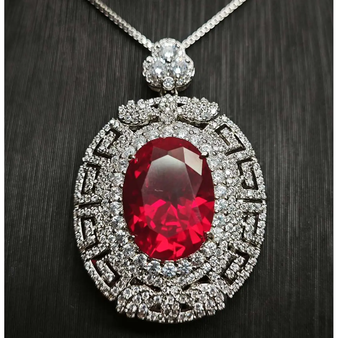8013-Gift Necklaces Ruby Birthstone with Charms for Women，Elegant Oval Red Gemstone Pendant Necklace with Sparkling Cubic Zirconia Accents -Adjustable 20‘’+2''  Enhances your Energy and Luck
