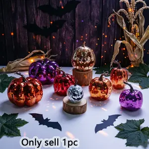 Halloween Pumpkin Disco Ball, Party Home Decor Photography Props, Glass Mirror Slice Pumpkin Halloween Decoration, 1pc