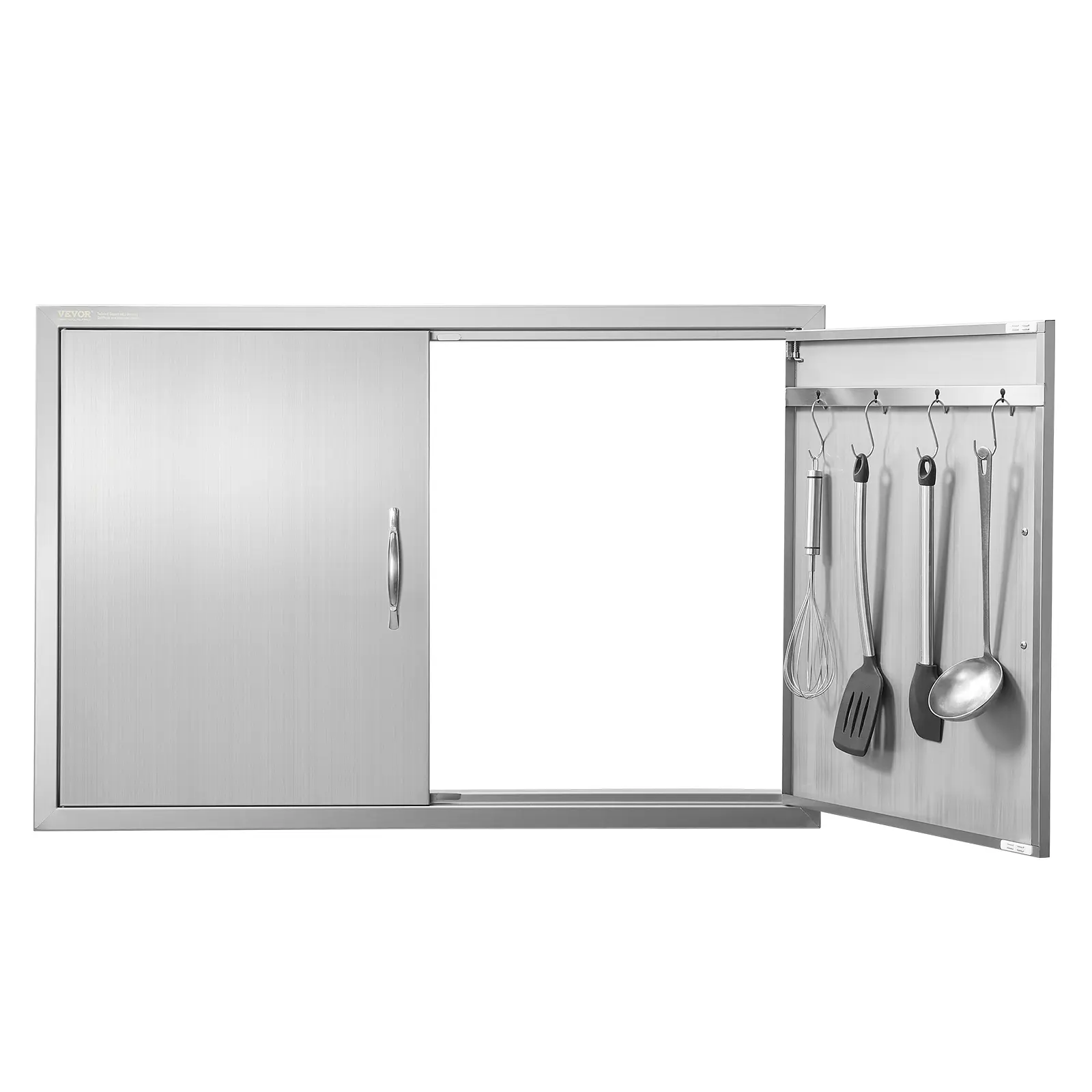 【toolupgrade】VEVOR Modern Adjustable Double BBQ Access Door 39W x 26H Inch, Stainless Steel Flush-Mount Vertical Wall Door with Handles & Hooks, Magnetic Seal, Cad Template for Outdoor Kitchen Cabinets, BBQ Island Grilling Station