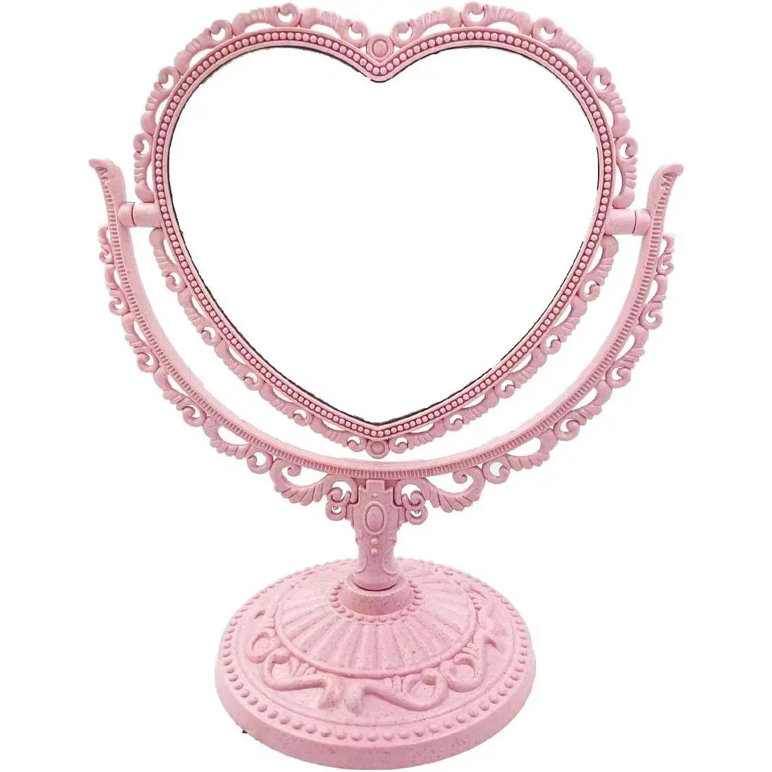 Heart Shaped Cosmetic Mirror, Heart Mirror Double Side Rotatable Dresser Mirror Vintage Makeup Mirror Tabletop Vanity Beauty Mirror for Dressing Bathroom Bedroom