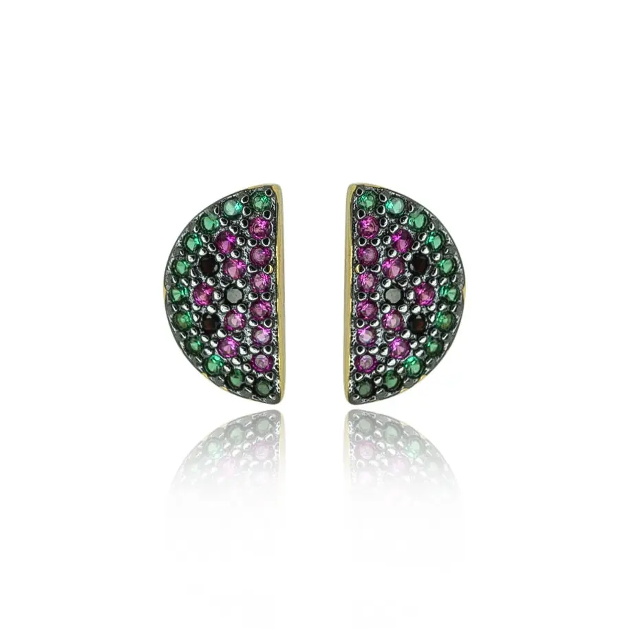 Women's Cubic Zirconia Watermelon Studs Earrings - 1 Pair, Daily Wear Fashion Costume Jewelry Accessory