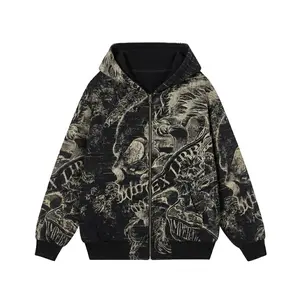 Vintage Y2K Skull Wings Grunge All Over Print Style Shirt Zip up Hoodie - Hoodie 3D PRINT Unisex Casual Size S-5XL