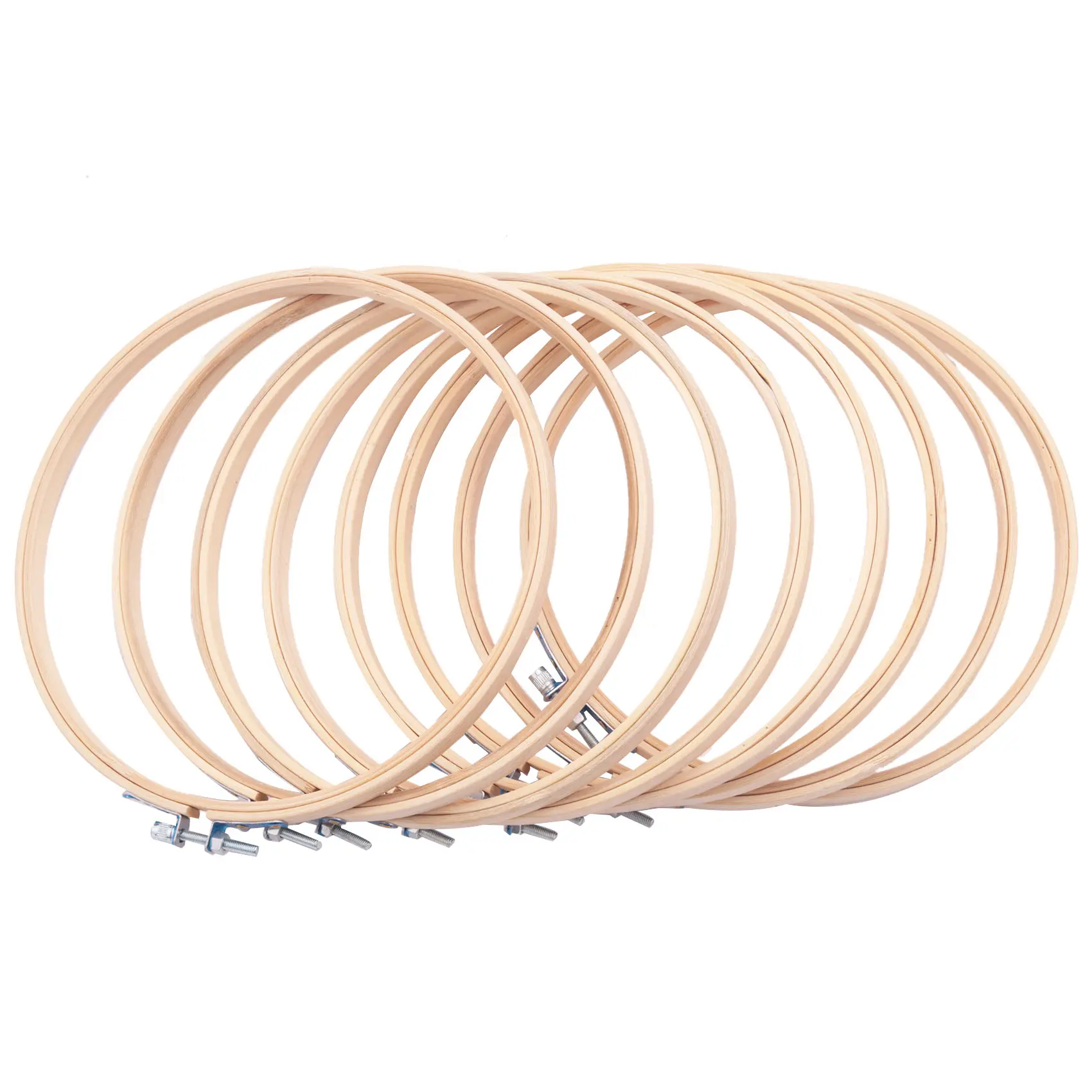 Adjustable Bamboo Embroidery Hoops - 8-Piece 8in(20cm) Bulk Wholesale Bamboo Frames with Tightening Screw, Flattened Inner Hoop, Keep Fabric as Tight as a Drum for Cross Stitch, Needlepoint, Walls, Embroidery Accessories