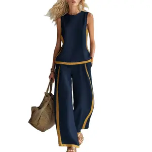 2026  Blend Two Piece Set for Women Sleeveless Color Block Top Wide Leg Pants Set Casual Summer Outfit # Set # WideLegPants # ColorBlock # SummerOutfit # BohoFashion # CasualWear # Outfit of the Day # WomensFashion