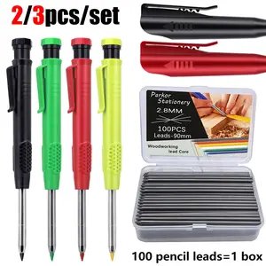 2.8mm woodworking Mechanical Drawing Pencils, 2 pens+1 large capacity lead box, fracture resistant lead, multiple color options, suitable for deep hole marking/engineering drawings/drilling tool pens, perfect for architects/carpenters