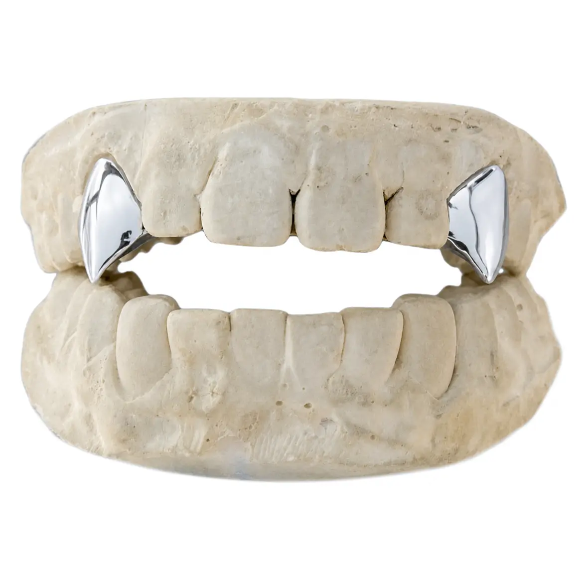 Silver Plated 2pc Single Fangs Grillz Set