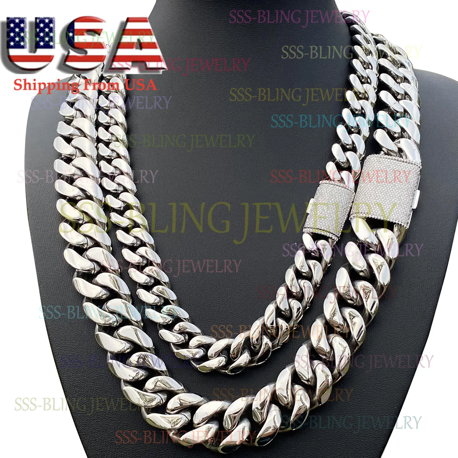 12/14/18/20/22mm Width Soild Stainless Steel Necklace With Brass Clasps Mens Huge Miami Cuban Link Necklace,boys Womens Fashion Necklace Chain Durable Jewelry sohochic