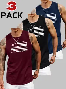 Men's American Flag Print Lightweight Tank Top Knit, Regular Fit Loose Casual Sleeveless Top for Summer, Men's Clothes for Daily Wear, Socks, Menswear, Tank Tops Workout, Knit Tank Vest