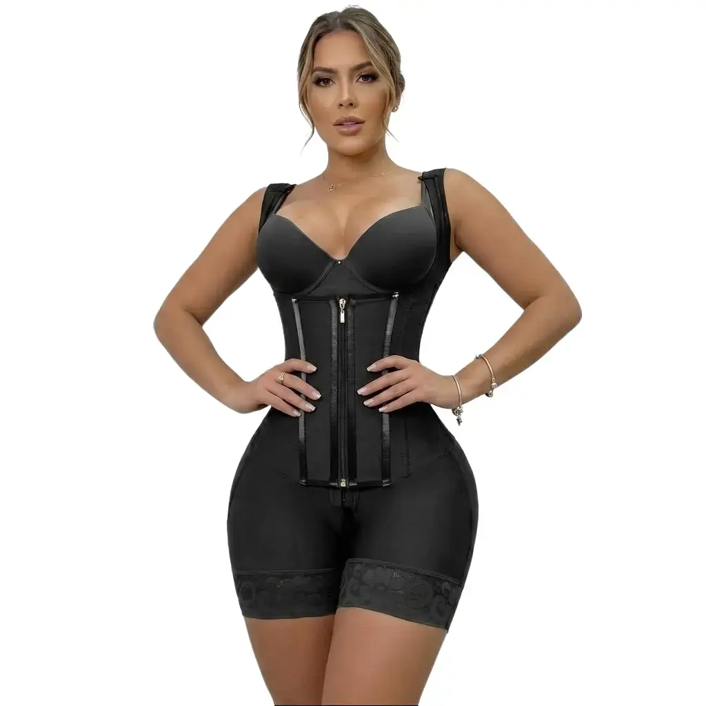 Women's Corset Shapewear Bodysuit with Tummy Control, Solid Nylon Blend for a Flattering Fit, Zipper Closure, Hand Wash faja