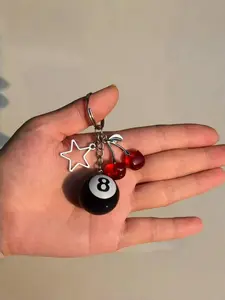 Cherry & Star & Billiards Design Keychain, Cute Beaded Keychain for Women & Men, Stylish Keychain, Fashion Accessories for Daily Use, Trendy All-match & Exquisite Keychain for Birthday Gift