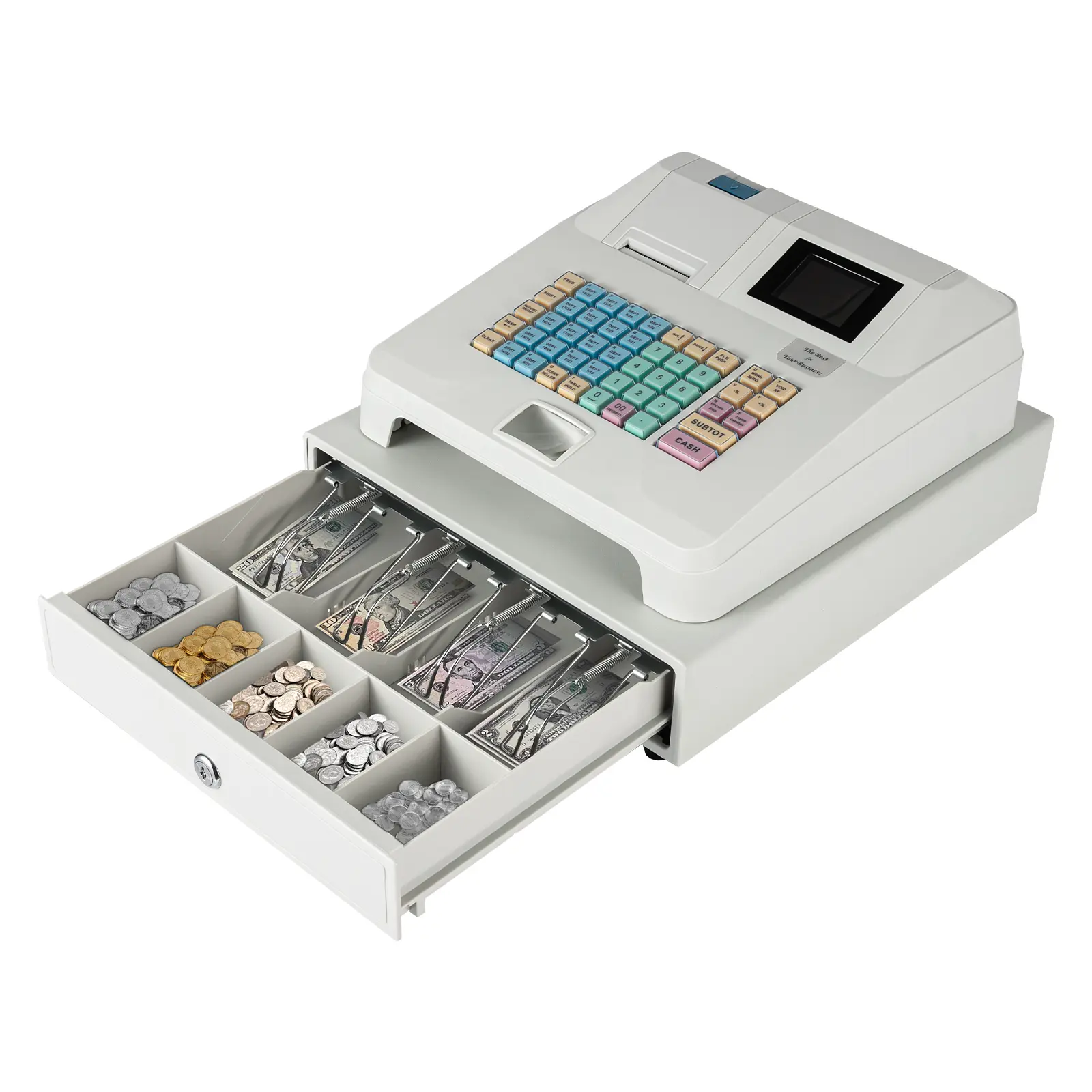 Cash Register Machine 48 Key POS System with LED Dual Display Thermal Printer 10 000 PLUs 36 Departments for Retail Store Restaurant 110V US Plug
