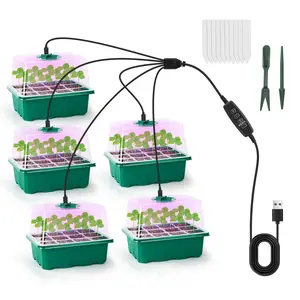 5Packs Seed Starter Tray With Grow Light Humidity Dome Germination Kit With 5-Level Brightness 4 Timers For Indoor Greenhouse