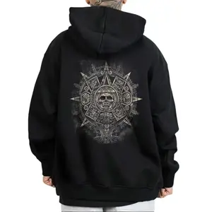 Women's Aztec Calendar Chicano Mayan Graphic Pullover Hoodie - Polyester-Cotton, Loose Fit, Lowrider Style, Mexican Gangster-Inspired Womenswear Top