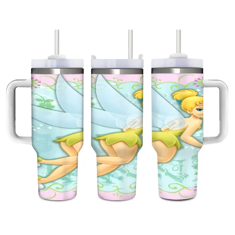 Tinker Bell 40oz Water Bottle Large Cute Colorful Reusable Food Grade Stainless Steel Tumbler Leak Proof Stylish Birthday Holiday Gift for Women Teens Perfect for Office Home School Travel