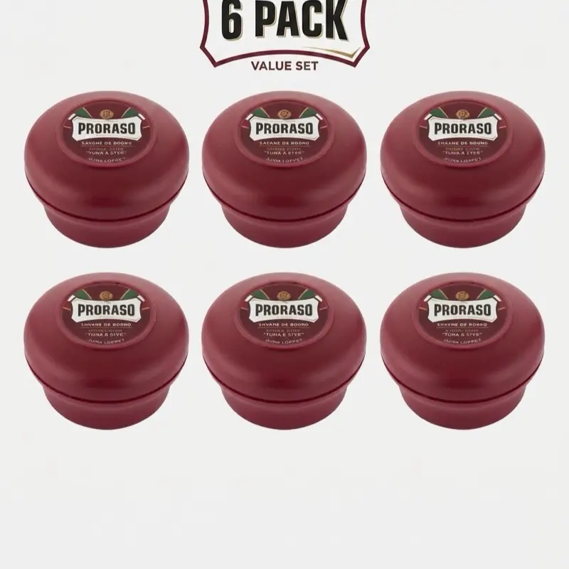PRORASO Red Bowl Shaving Soap, Shea Butter & Sandalwood Formula for Sensitive Skin, 150ml/5.2oz, 6-Pack Made in Italy