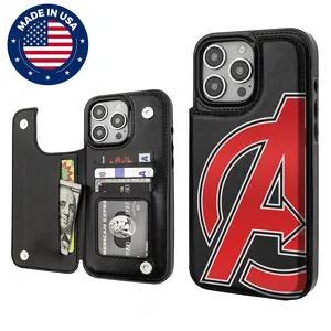 Avengers Aesthetic Design Pattern Casing For iphone 16 15 14 13 12 Plus Pro Max Flaunt Mobile Phone Case TPU Pu Leather Card Holder Drop Protection Shockproof Protector Vintage unique Fashion Trend Anti-scratch Stylish Smartphone Cover