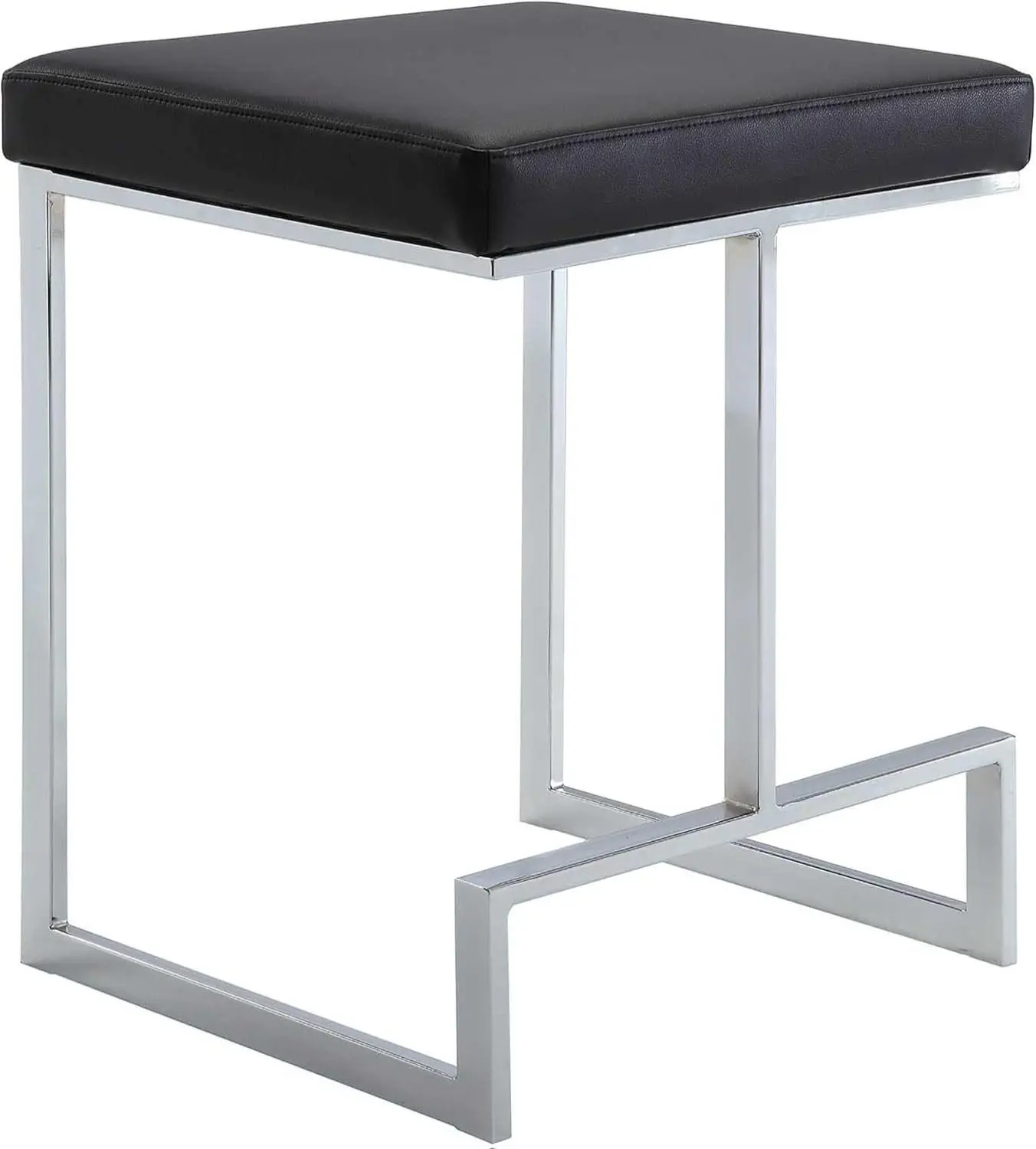 Carolina Chair & Table Forma 24-Inch Counter Stool Black Leatherette Seat Chrome Plated Metal Base Modern Design C-Shaped Base with Foot Rest