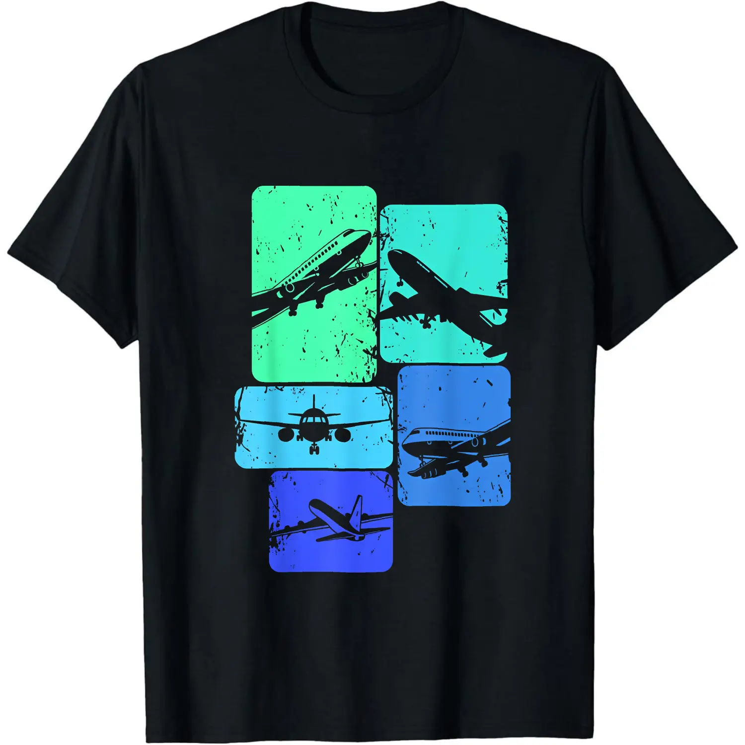 100% Cotton Airplane Silhouettes In Color Blocks T-Shirt Women Men Unisex Clothing Streetwear