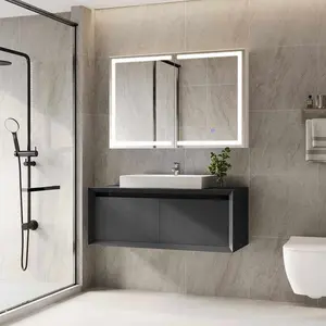 Sikaic  2 Doors Wall Mounted Lighted Medicine Cabinet With Mirror Storage White Bathroom Furniture Vanity