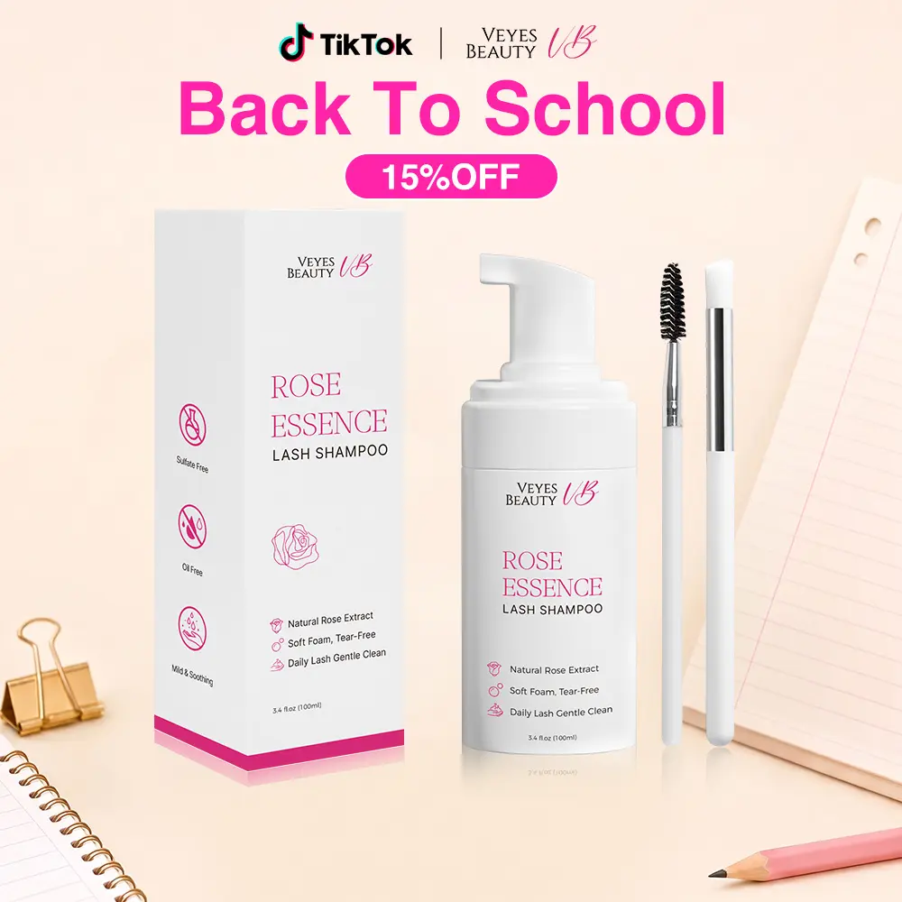 VEYESBEAUTY Rose Essence Lash Shampoo 100ml with 2 Brushes, Sulfate Alcohol Free Gentle Lash Extension Cleanser Foaming, Natural Rose Extract Deep Clean Oil Makeup Residue, Safe for DIY & Salon Eyelash Extensions Lash Care