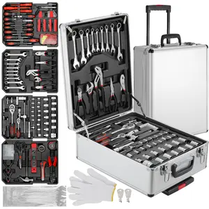 799pcs Mechanic Tool Box Set with Aluminum Trolley Case, Tool  Kit for Home, Dorm,Garage, and Automotive, Complete Tool Set,with 2 Gloves, 500 Plastic Ribbons, Perfect for Father's Day Gift