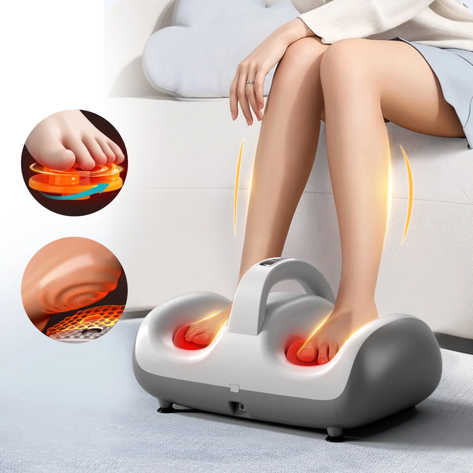 Shiatsu Foot Massager Machine with Heat, Deep Kneading & Air Compression Therapy, Muscle Pain Relief for Home Office, Black Orange, 110V tiktokshopbacktoschool